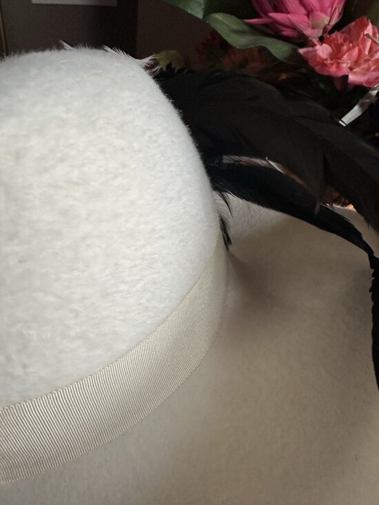 Vintage White Leslie James Wide Brim Sinamay Feathers Kentucky Derby Church Hat main image 7